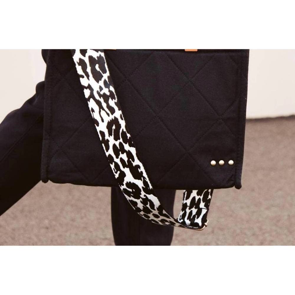 NEW PRETTY SIMPLE quilted cotton tote with black & white strap in black
